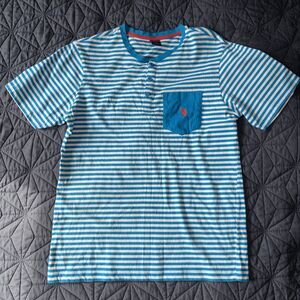 US Polo Assn  Blue and White Stripped Collarless Polo Shirt Size Small  EUC